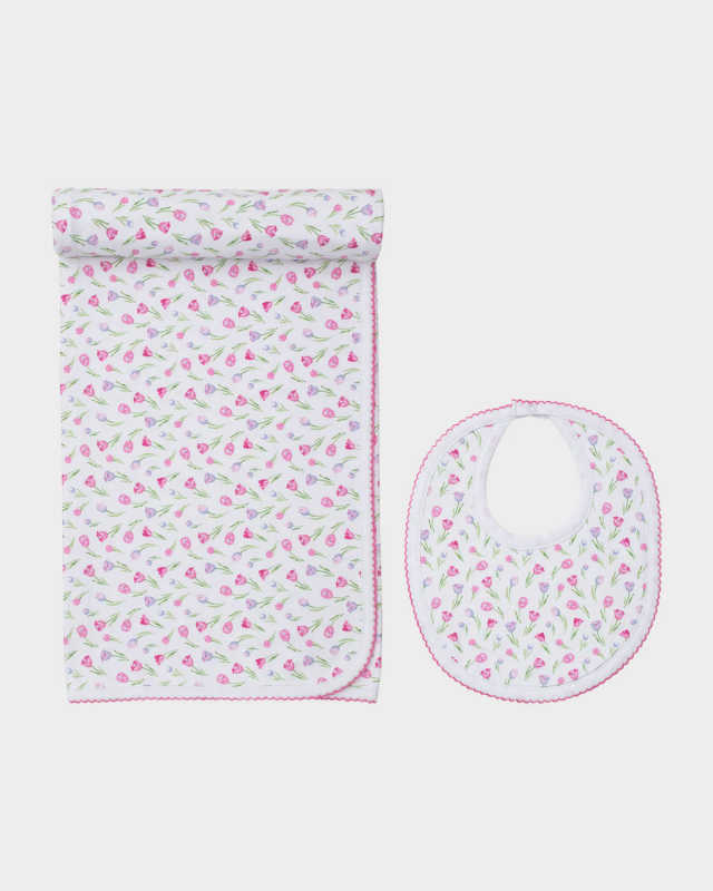 Girl's Tulip Festival Bib and Blanket Set